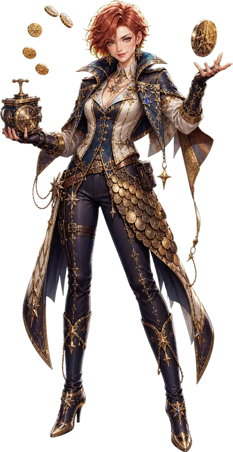 The Gilded Lucksmith weighing chance on a set of golden scales