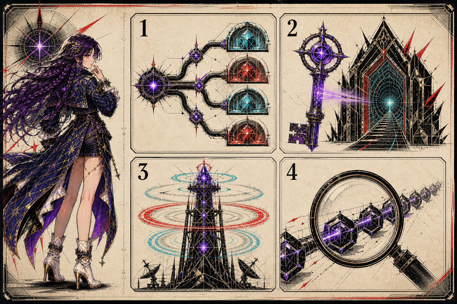 Illustrated operator dossier containing a composable payment rail, utility loyalty key, live-production tower and replayable compliance ledger