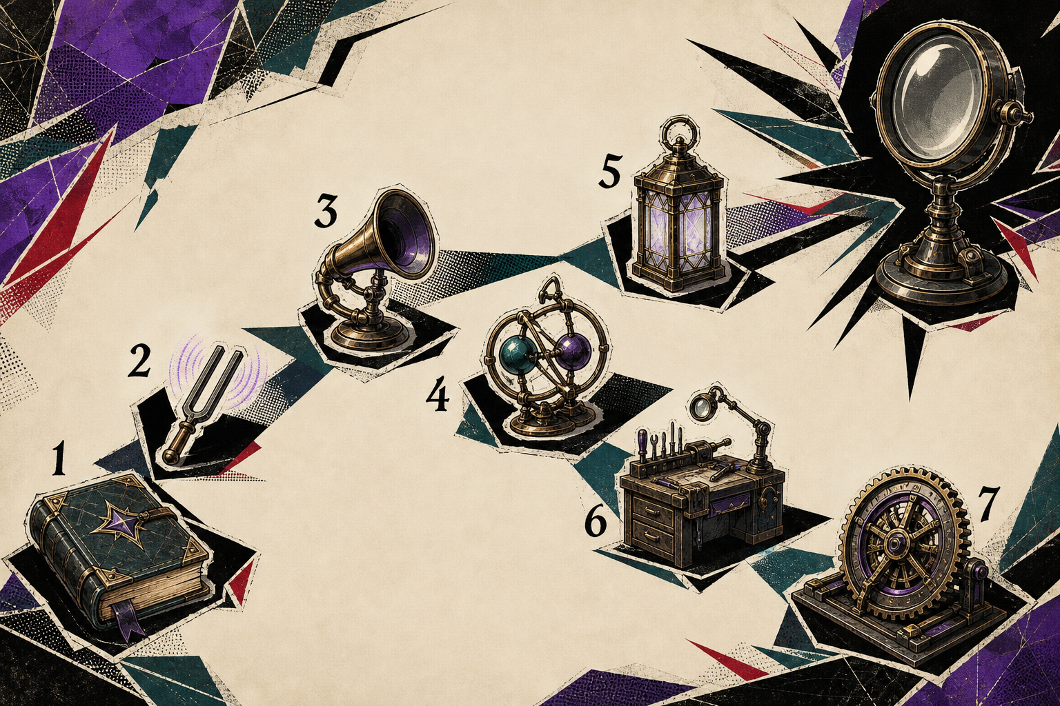 Seven numbered public-presence instruments rise through an open evidence ledger
