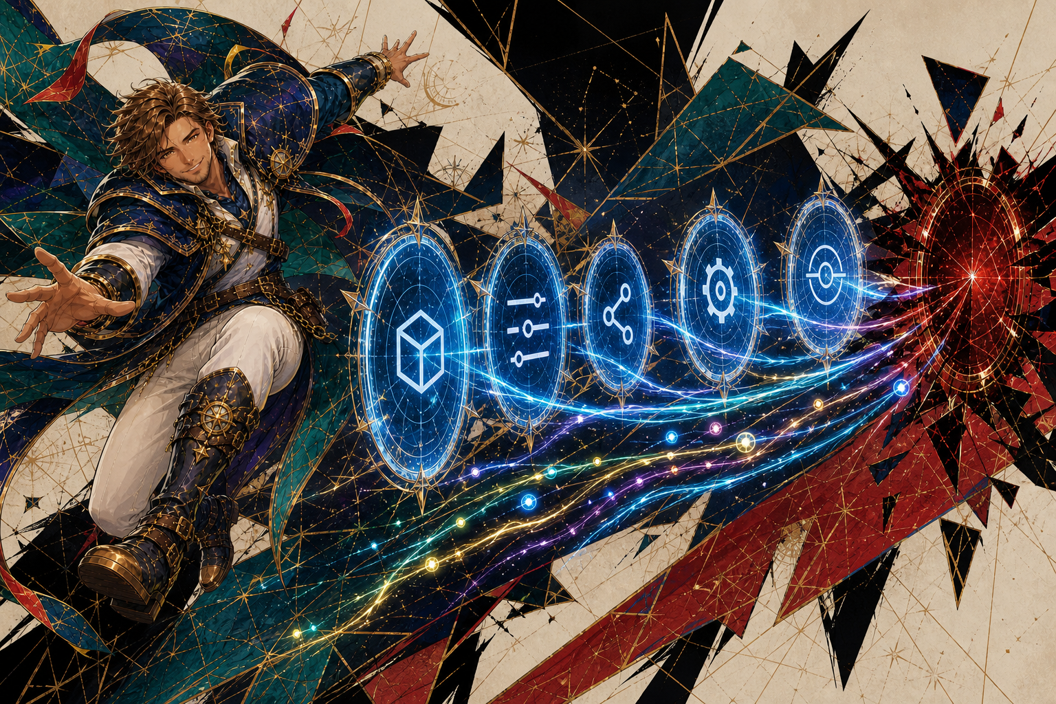 Generated Wizards-style illustration of an iGaming API replacement path opening before a legacy route closes