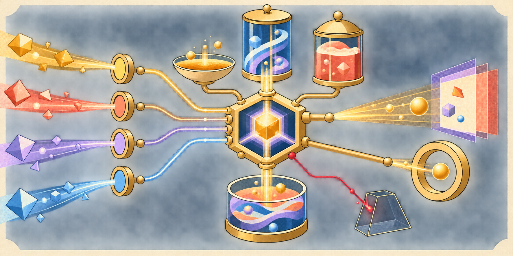 Generated text-free diagram of game and wallet paths meeting a central jackpot authority with separate pool chambers