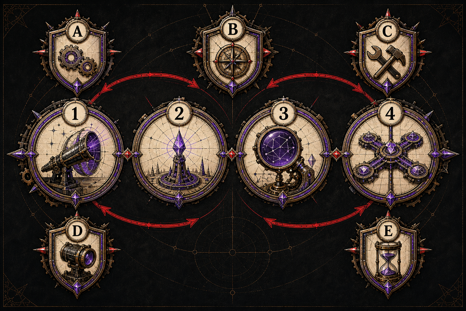 Four numbered medtech engagement instruments connected in a loop and surrounded by five lettered operating guardrails