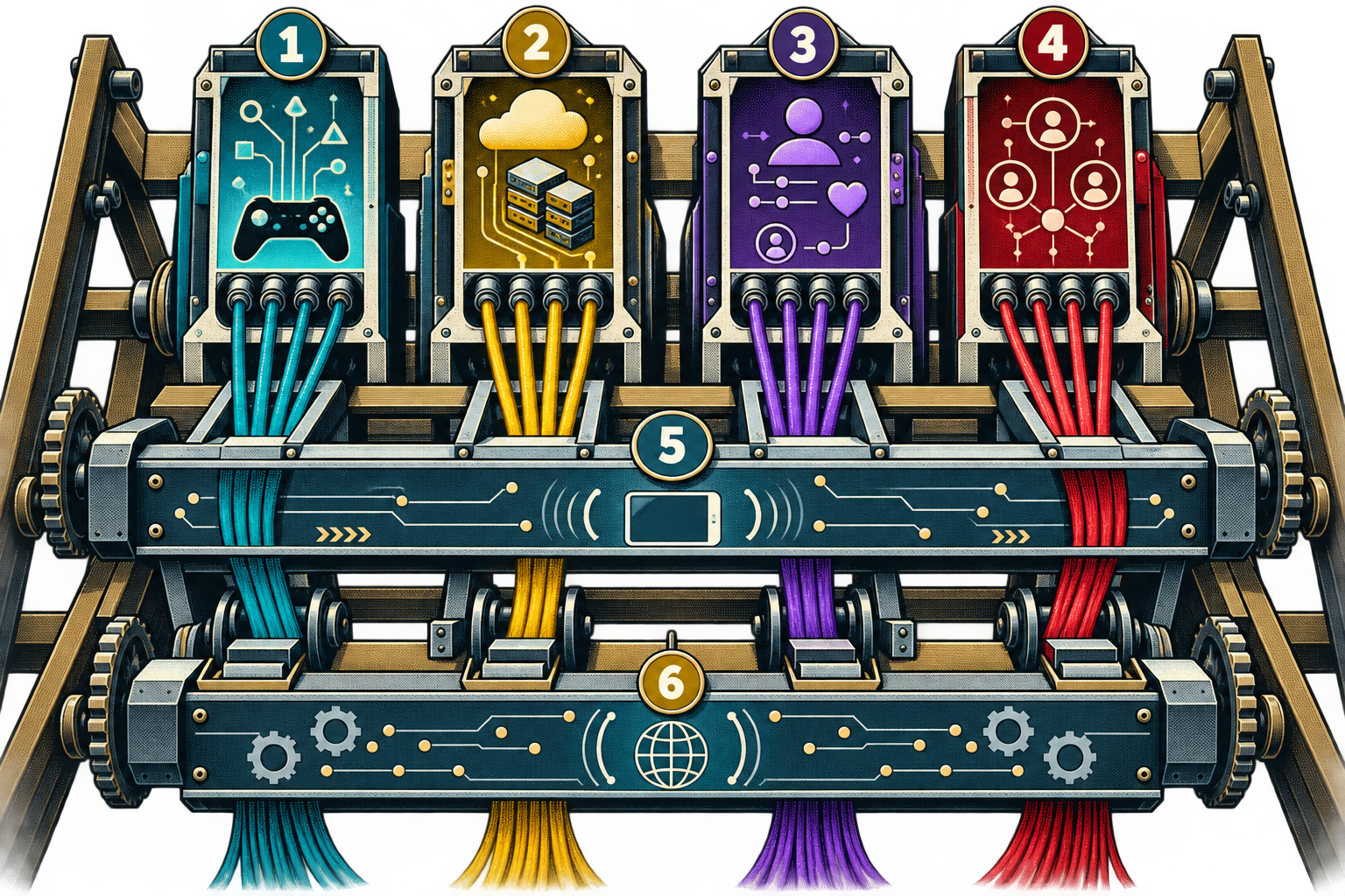Modular platform loom weaving four technology systems through delivery and stewardship rails