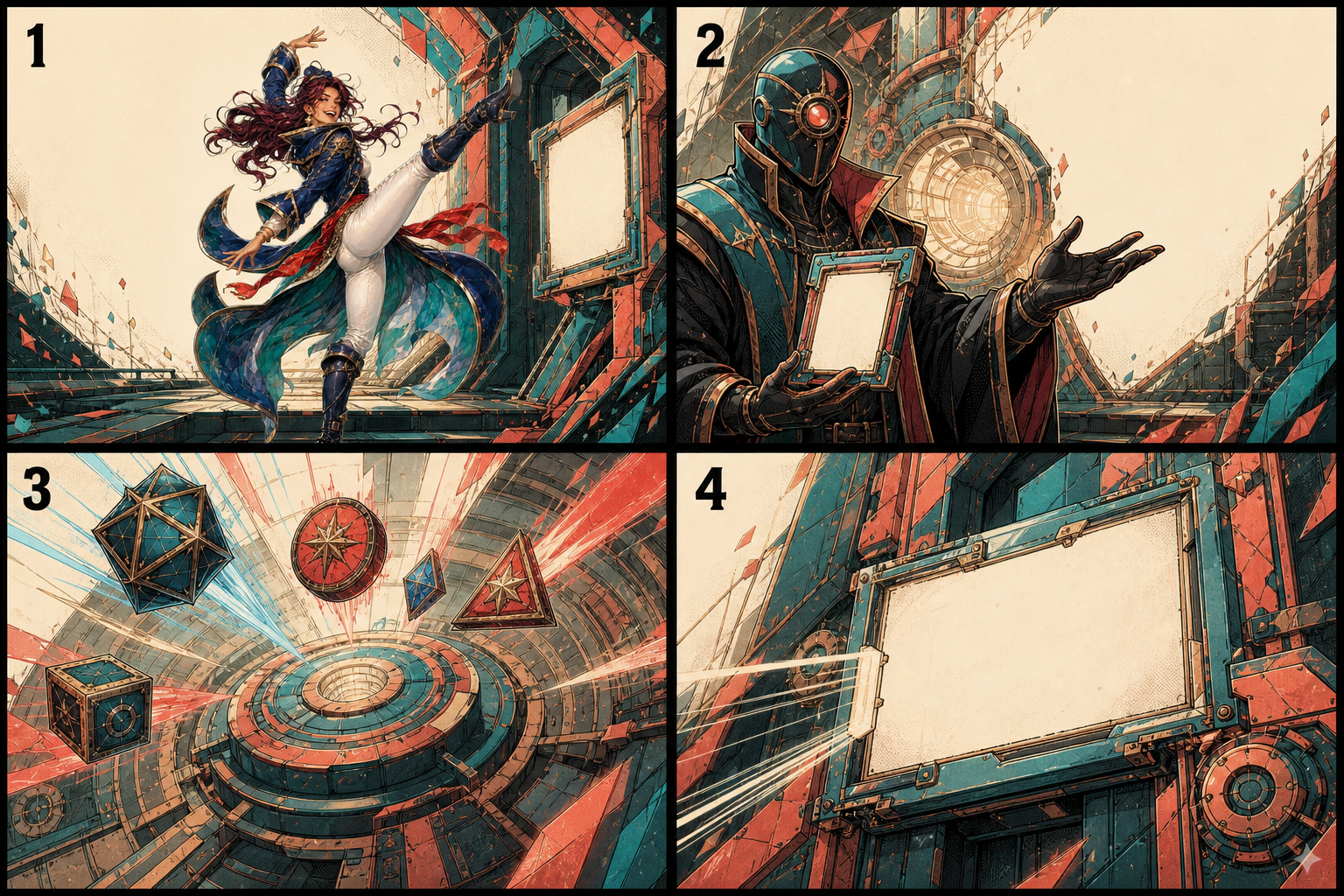 Four-panel comic of a visitor opening a page, a publisher offering one empty advert window, advertisers entering an auction and one neutral advert reaching the page