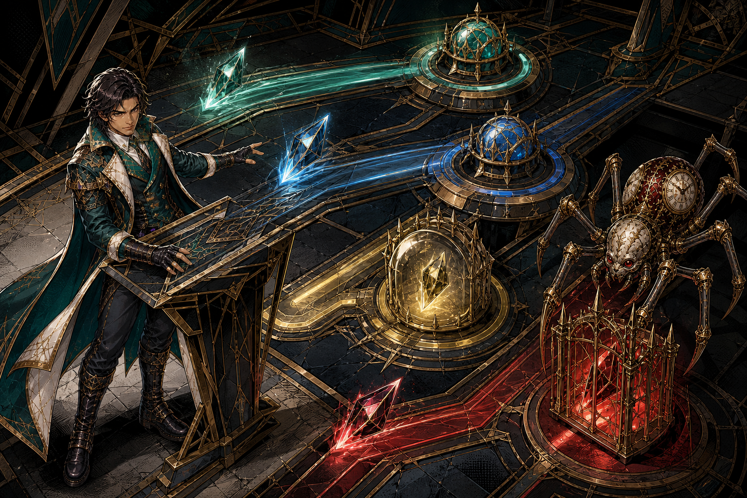 Generated Wizards-style illustration of an integration review separating accepted, repeated, delayed and rejected game commands