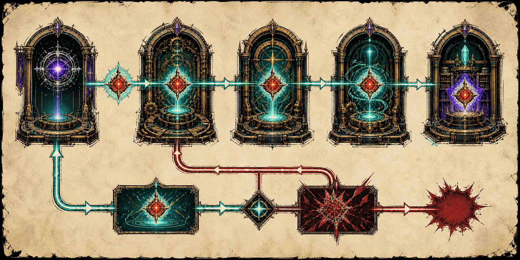 Generated text-free decision diagram connecting game launch, session, round, wallet and evidence boundaries