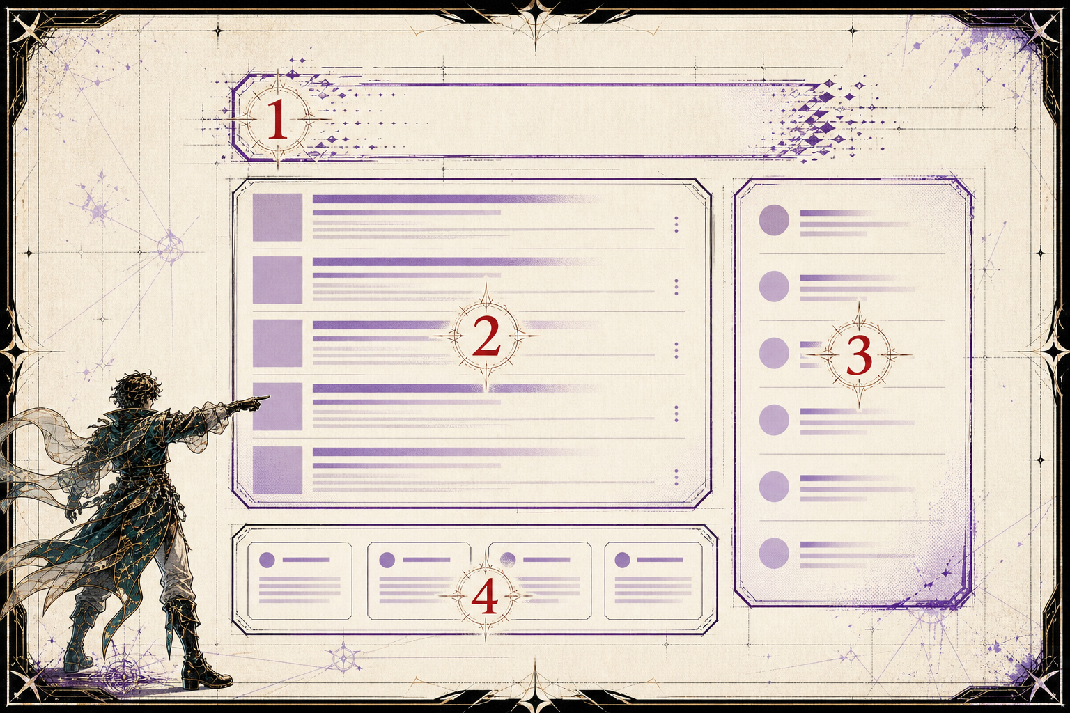 Four-zone search-interface anatomy separating the query field, main results, prediction column and related cards