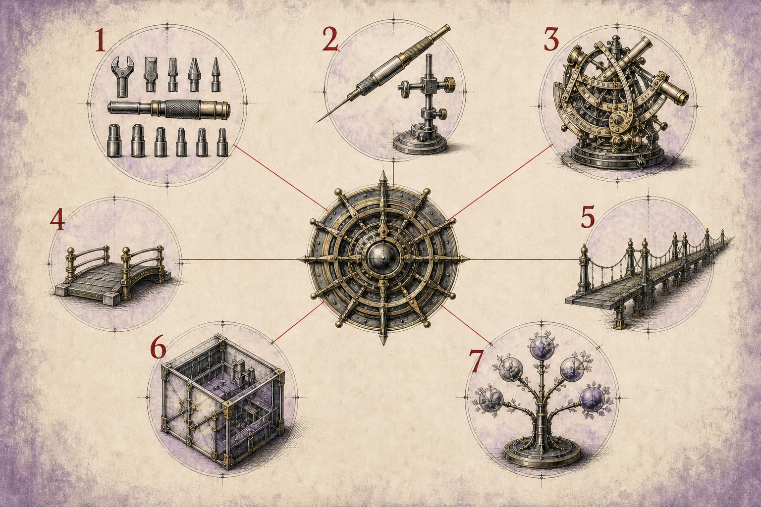 Seven-model staff augmentation reference plate surrounding one shared team hub
