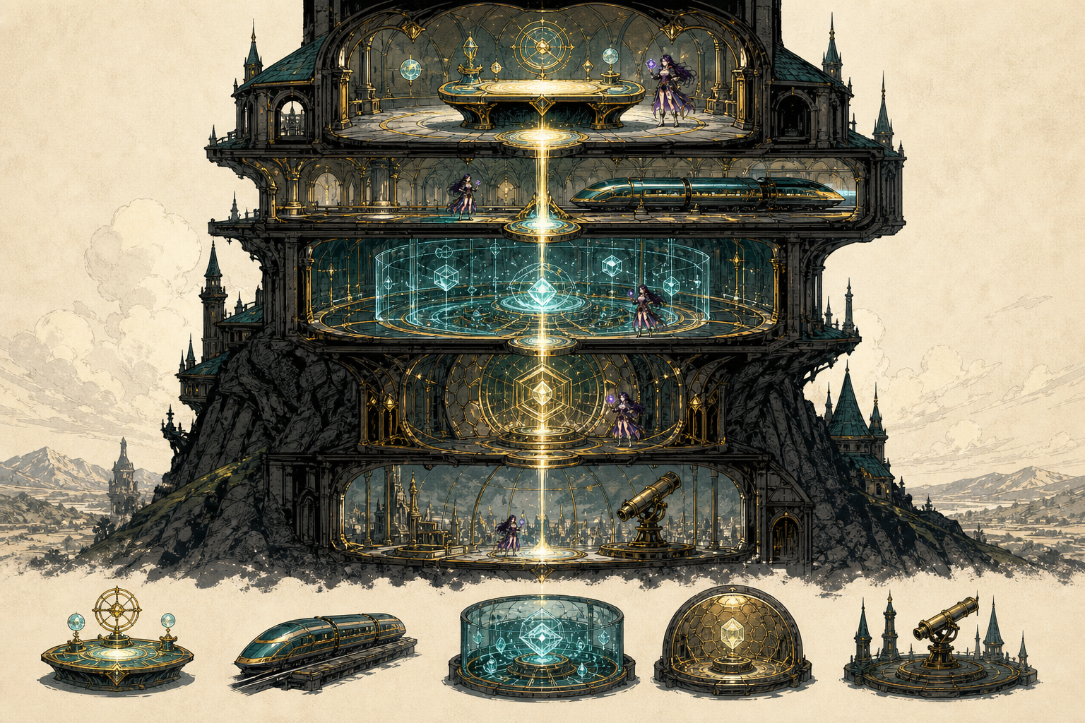 Architectural cutaway of a conceptual shared-ledger gaming stack