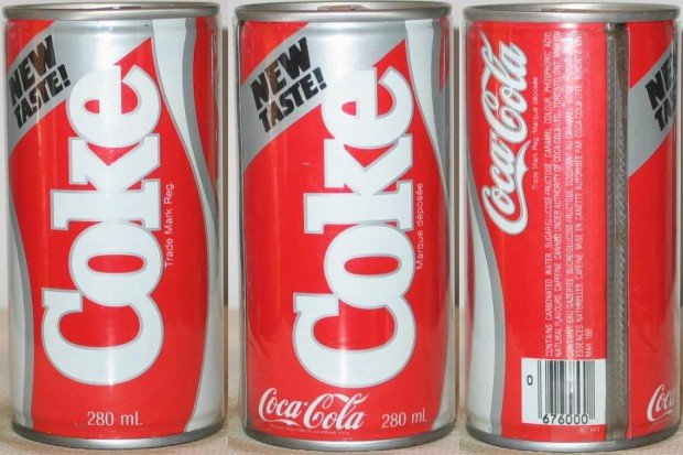 New Coke cans displaying the 1985 product branding