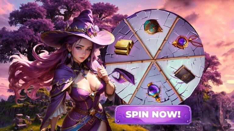 Branding of The Sorceress' Spin. A spin the wheel game developed by Wizards