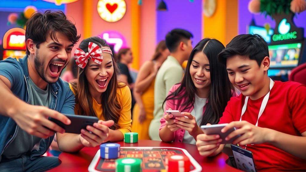 Amigos disfrutando del juego NFT en una configuración moderna.