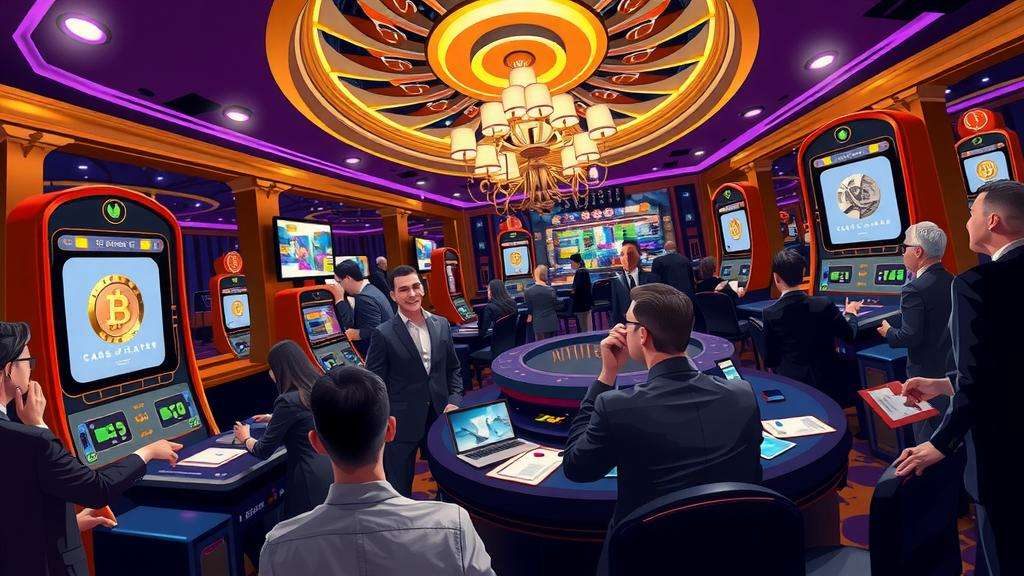 Una subasta de NFT glamorosa en un casino cripto de alta gama.