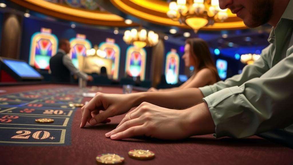 Jugador utilizando stablecoins en una mesa de juego en un casino cripto.