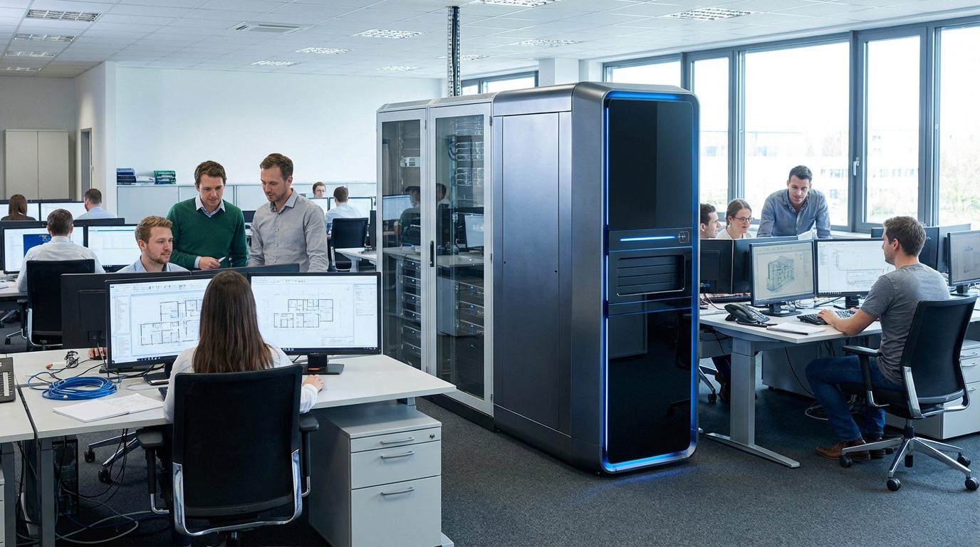 A wide view of server infrastructure and a gaming cabinet silhouette showing the technical foundations behind iGaming operations.