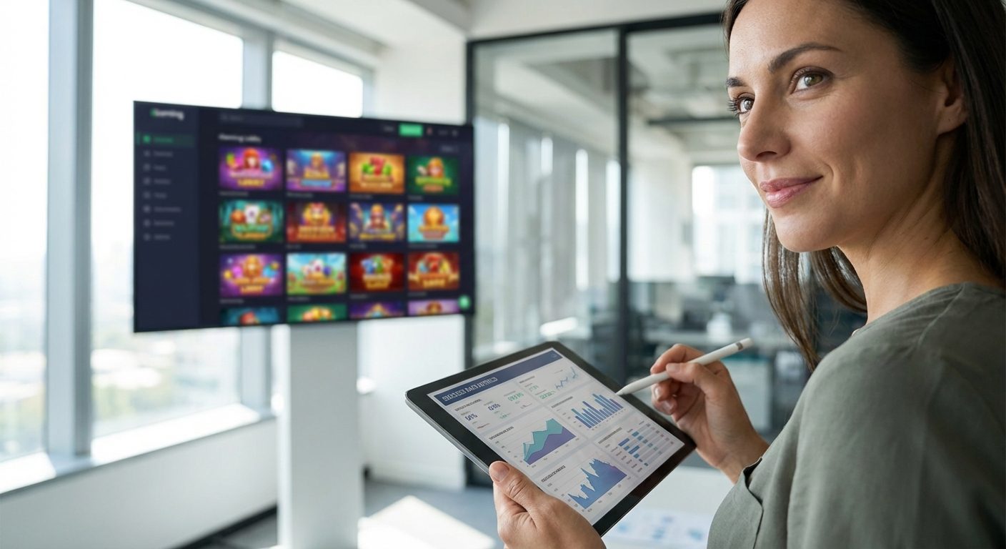 An iGaming product manager analyzing conversion data for online casino payment methods within a modern corporate office setting.