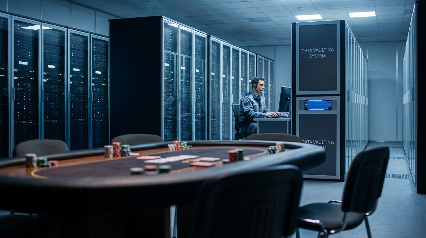 Professional server room supporting data vaulting and game management for an iGaming RGS operator.