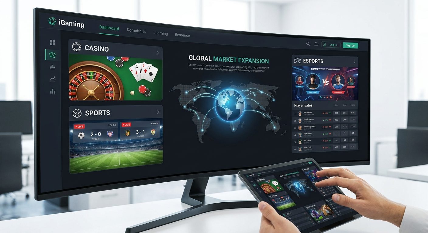 A launched iGaming platform with diverse gaming verticals on a screen, indicating market reach.