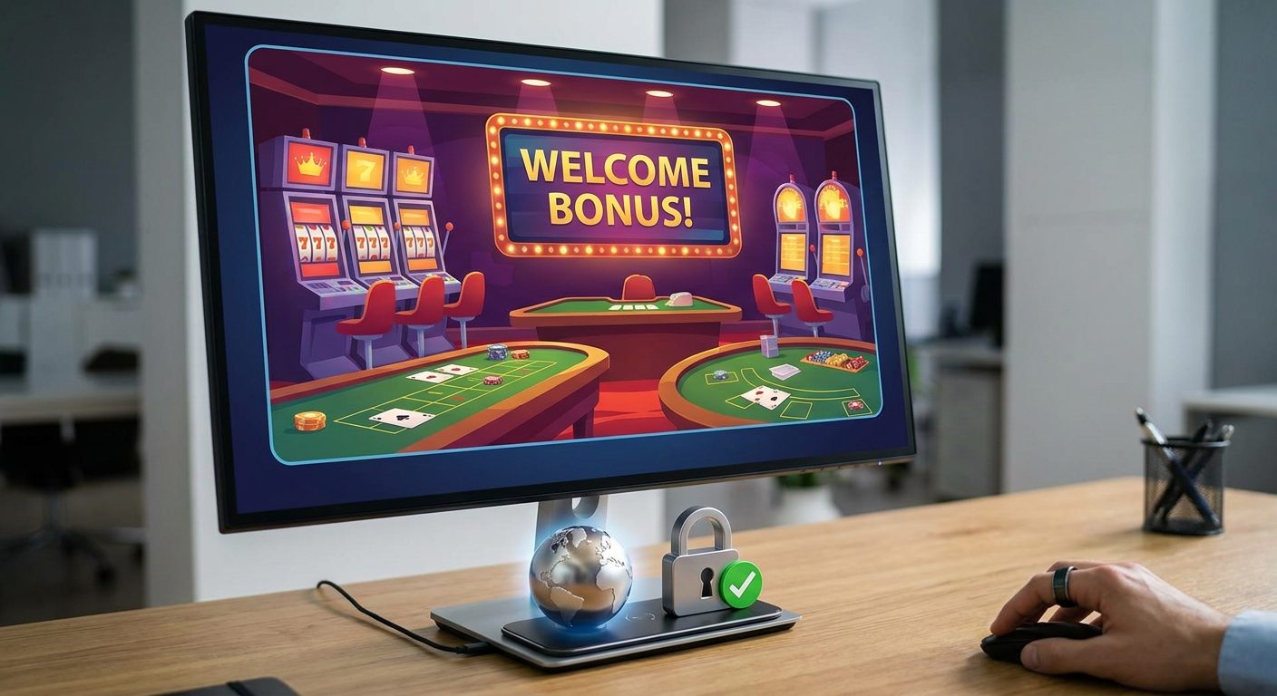A secure online casino lobby displayed on a monitor, reflecting enhanced credibility and global market reach under new regulations.