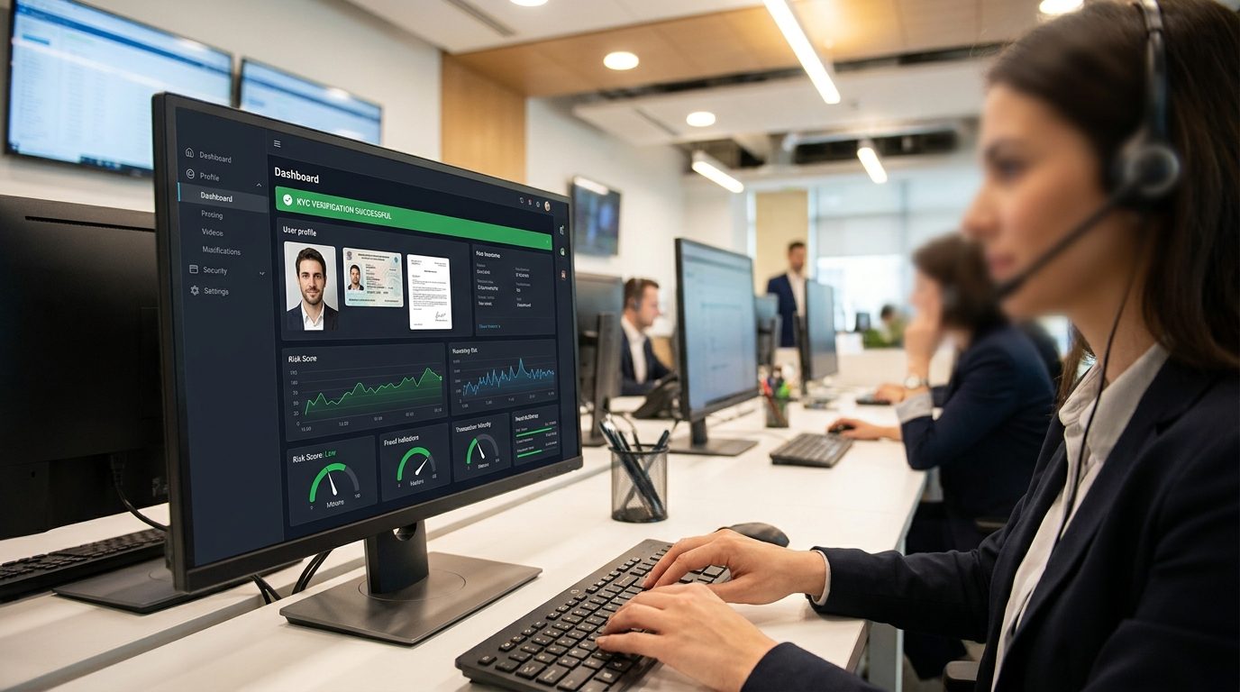 iGaming operator's backoffice UI showing successful identity verification and risk assessment.