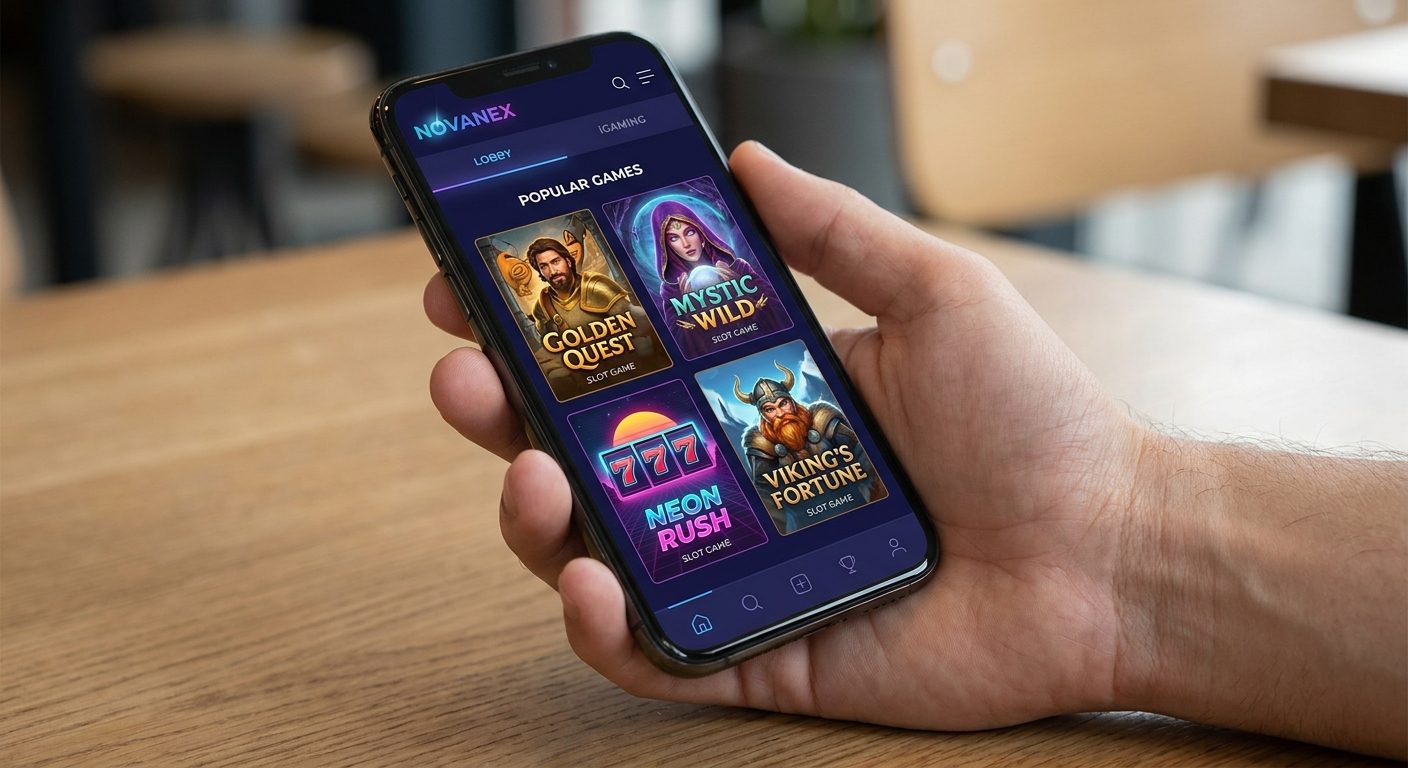 Mobile casino game lobby displaying diverse slot titles with strong brand visual identity.