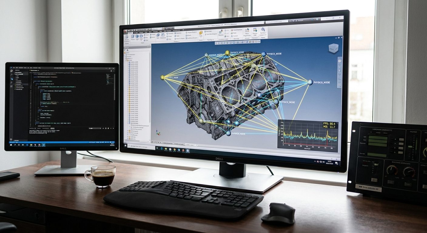 Technical workstation showing frame rate diagnostics and 3D asset optimization for immersive iGaming platforms.