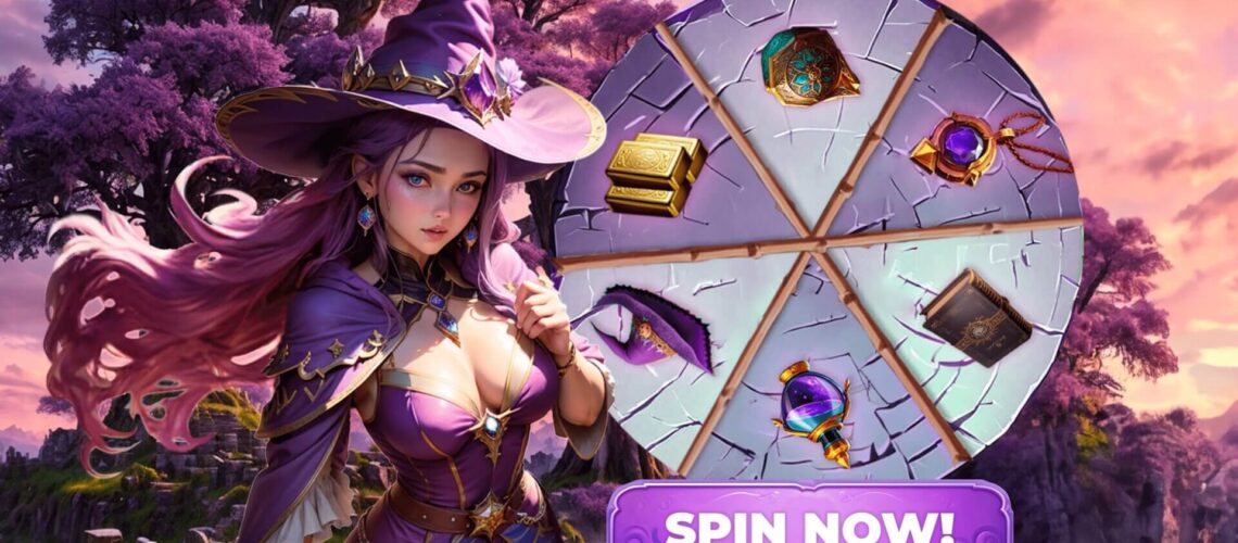 Branding of The Sorceress' Spin. A spin the wheel game developed by Wizards